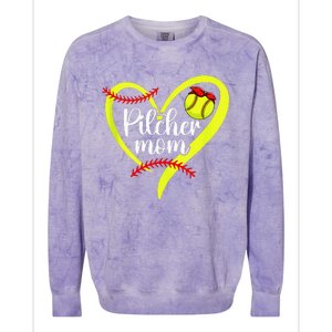 Softball Pitcher Mom Heart Mama Of A Softball Pitcher Mother Colorblast Crewneck Sweatshirt