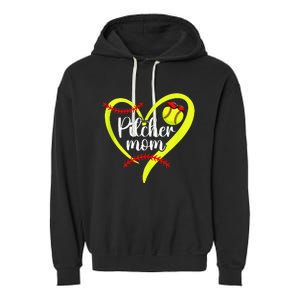 Softball Pitcher Mom Heart Mama Of A Softball Pitcher Mother Garment-Dyed Fleece Hoodie