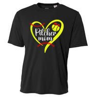 Softball Pitcher Mom Heart Mama Of A Softball Pitcher Mother Cooling Performance Crew T-Shirt