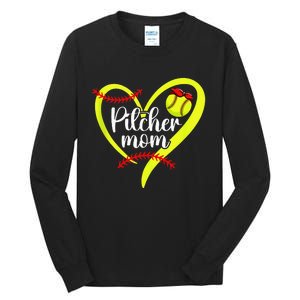 Softball Pitcher Mom Heart Mama Of A Softball Pitcher Mother Tall Long Sleeve T-Shirt