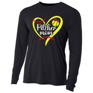 Softball Pitcher Mom Heart Mama Of A Softball Pitcher Mother Cooling Performance Long Sleeve Crew