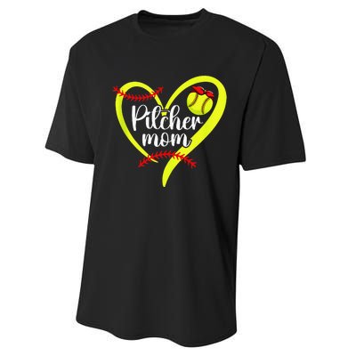 Softball Pitcher Mom Heart Mama Of A Softball Pitcher Mother Performance Sprint T-Shirt