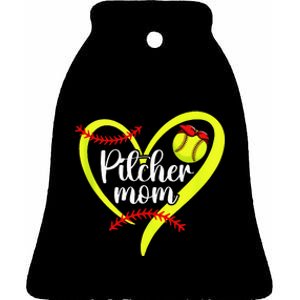 Softball Pitcher Mom Heart Mama Of A Softball Pitcher Mother Ceramic Bell Ornament