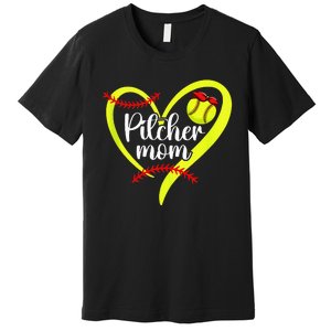 Softball Pitcher Mom Heart Mama Of A Softball Pitcher Mother Premium T-Shirt