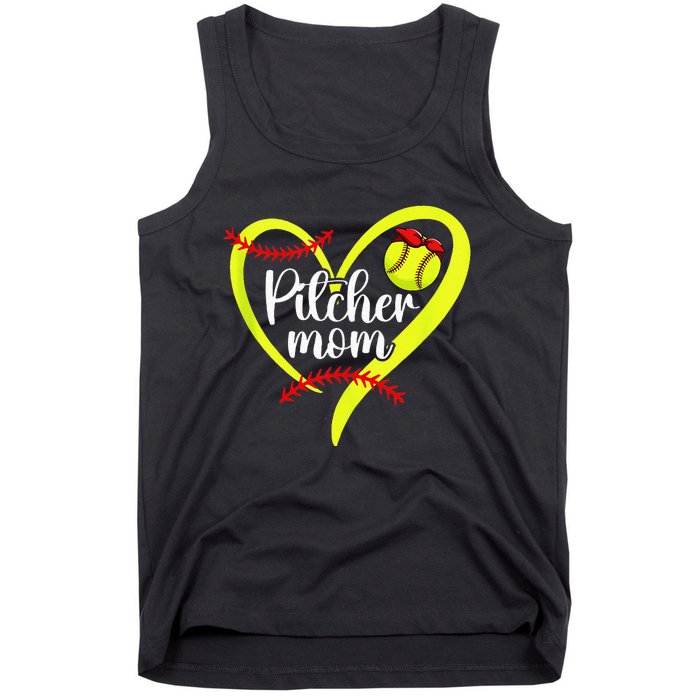 Softball Pitcher Mom Heart Mama Of A Softball Pitcher Mother Tank Top