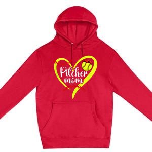 Softball Pitcher Mom Heart Mama Of A Softball Pitcher Mother Premium Pullover Hoodie