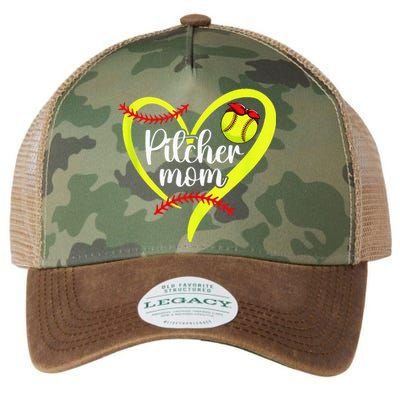 Softball Pitcher Mom Heart Mama Of A Softball Pitcher Mother Legacy Tie Dye Trucker Hat