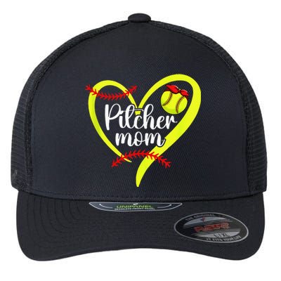 Softball Pitcher Mom Heart Mama Of A Softball Pitcher Mother Flexfit Unipanel Trucker Cap