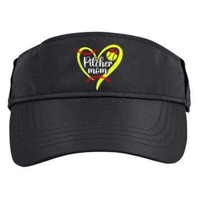 Softball Pitcher Mom Heart Mama Of A Softball Pitcher Mother Adult Drive Performance Visor