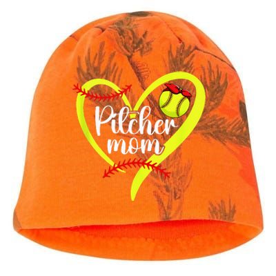 Softball Pitcher Mom Heart Mama Of A Softball Pitcher Mother Kati - Camo Knit Beanie