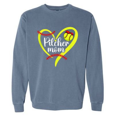 Softball Pitcher Mom Heart Mama Of A Softball Pitcher Mother Garment-Dyed Sweatshirt