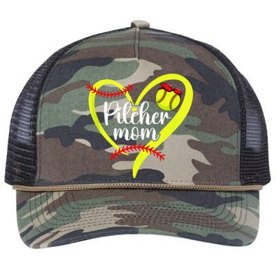 Softball Pitcher Mom Heart Mama Of A Softball Pitcher Mother Retro Rope Trucker Hat Cap