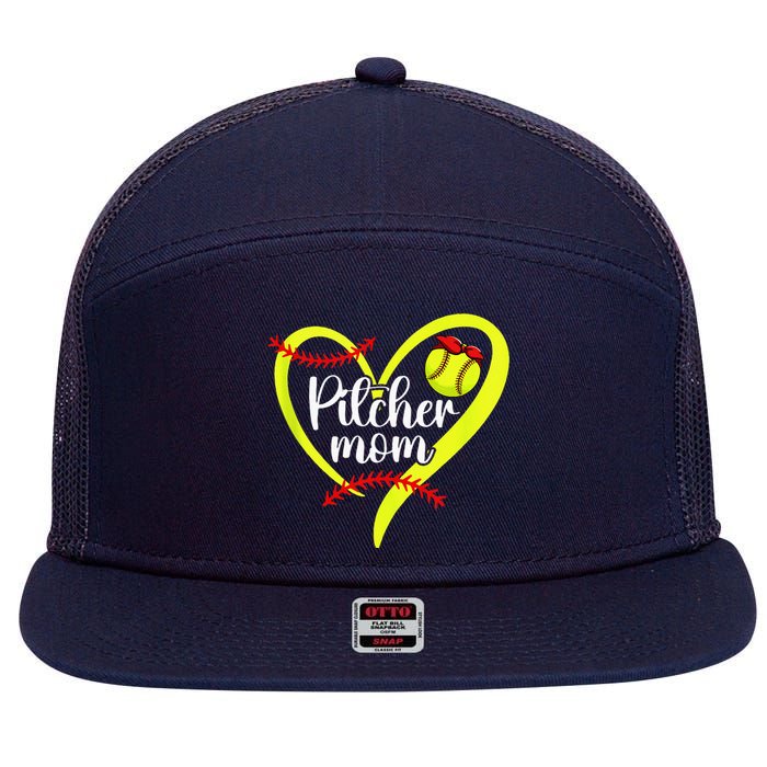 Softball Pitcher Mom Heart Mama Of A Softball Pitcher Mother 7 Panel Mesh Trucker Snapback Hat