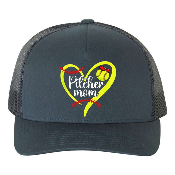 Softball Pitcher Mom Heart Mama Of A Softball Pitcher Mother Yupoong Adult 5-Panel Trucker Hat