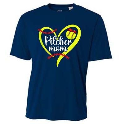 Softball Pitcher Mom Heart Mama Of A Softball Pitcher Mother Cooling Performance Crew T-Shirt