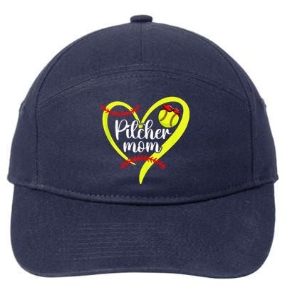 Softball Pitcher Mom Heart Mama Of A Softball Pitcher Mother 7-Panel Snapback Hat