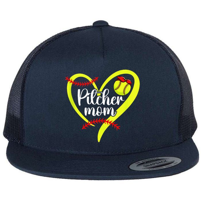 Softball Pitcher Mom Heart Mama Of A Softball Pitcher Mother Flat Bill Trucker Hat