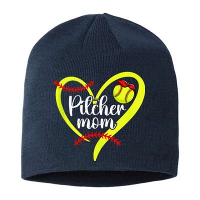 Softball Pitcher Mom Heart Mama Of A Softball Pitcher Mother Sustainable Beanie