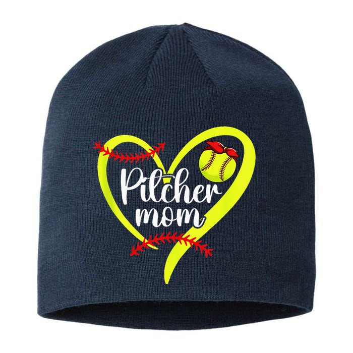 Softball Pitcher Mom Heart Mama Of A Softball Pitcher Mother Sustainable Beanie