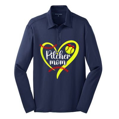 Softball Pitcher Mom Heart Mama Of A Softball Pitcher Mother Silk Touch Performance Long Sleeve Polo