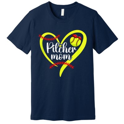 Softball Pitcher Mom Heart Mama Of A Softball Pitcher Mother Premium T-Shirt