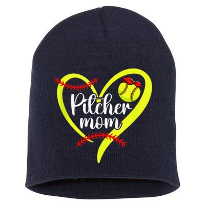 Softball Pitcher Mom Heart Mama Of A Softball Pitcher Mother Short Acrylic Beanie