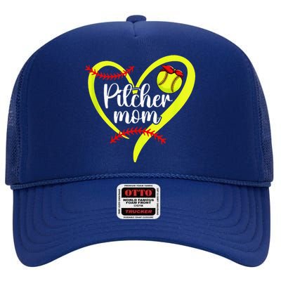 Softball Pitcher Mom Heart Mama Of A Softball Pitcher Mother High Crown Mesh Back Trucker Hat