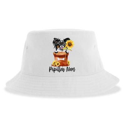 Sunflower Papillon Mom Dog Lover Gifts Mother's Day Sustainable Bucket Hat