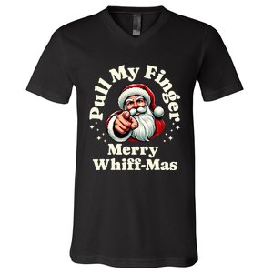 Santa Pull My Finger Christmas Holiday Fart Joke V-Neck T-Shirt