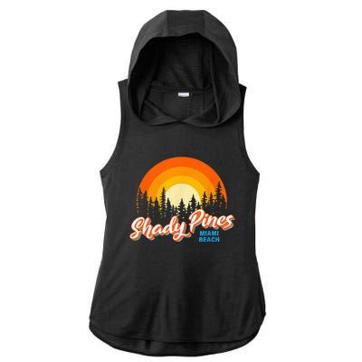 Shady Pines Miami Beach Florida Beach Summer Vacation Ladies PosiCharge Tri-Blend Wicking Draft Hoodie Tank