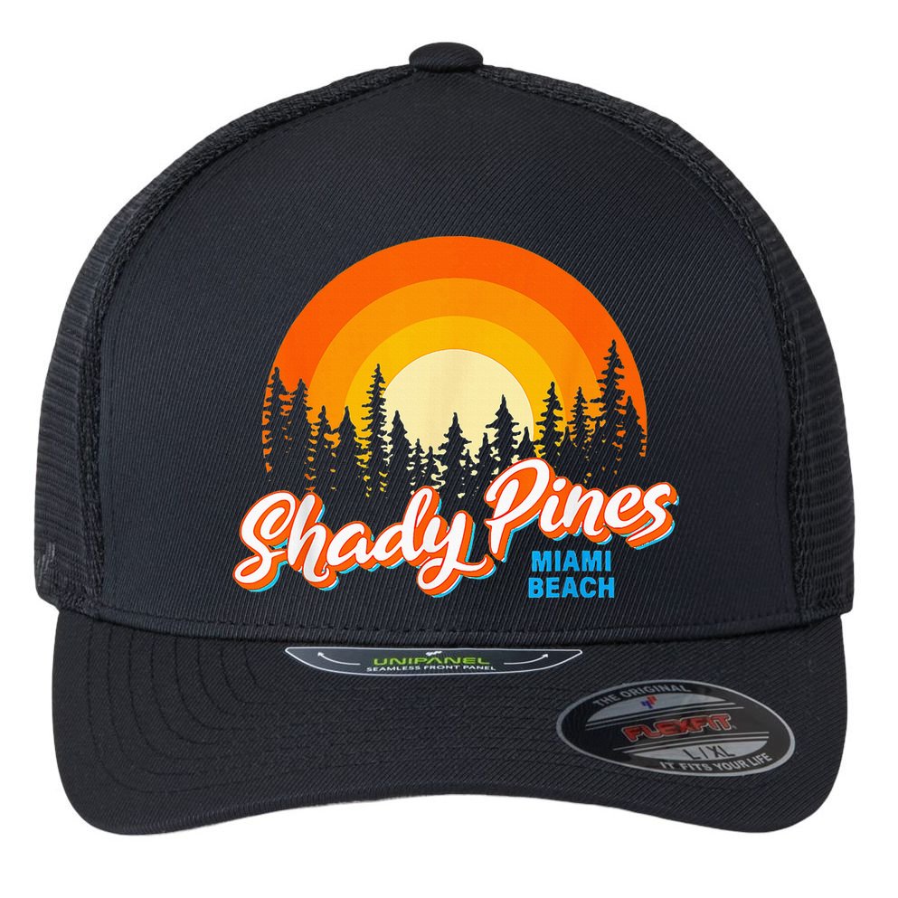Shady Pines Miami Beach Florida Beach Summer Vacation Flexfit Unipanel Trucker Cap