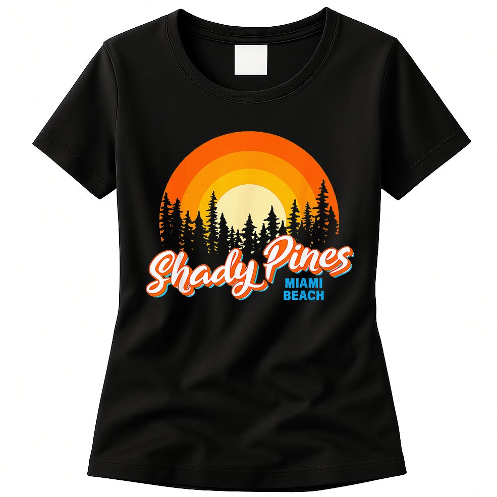 Shady Pines Miami Beach Florida Beach Summer Vacation Womens T-Shirt