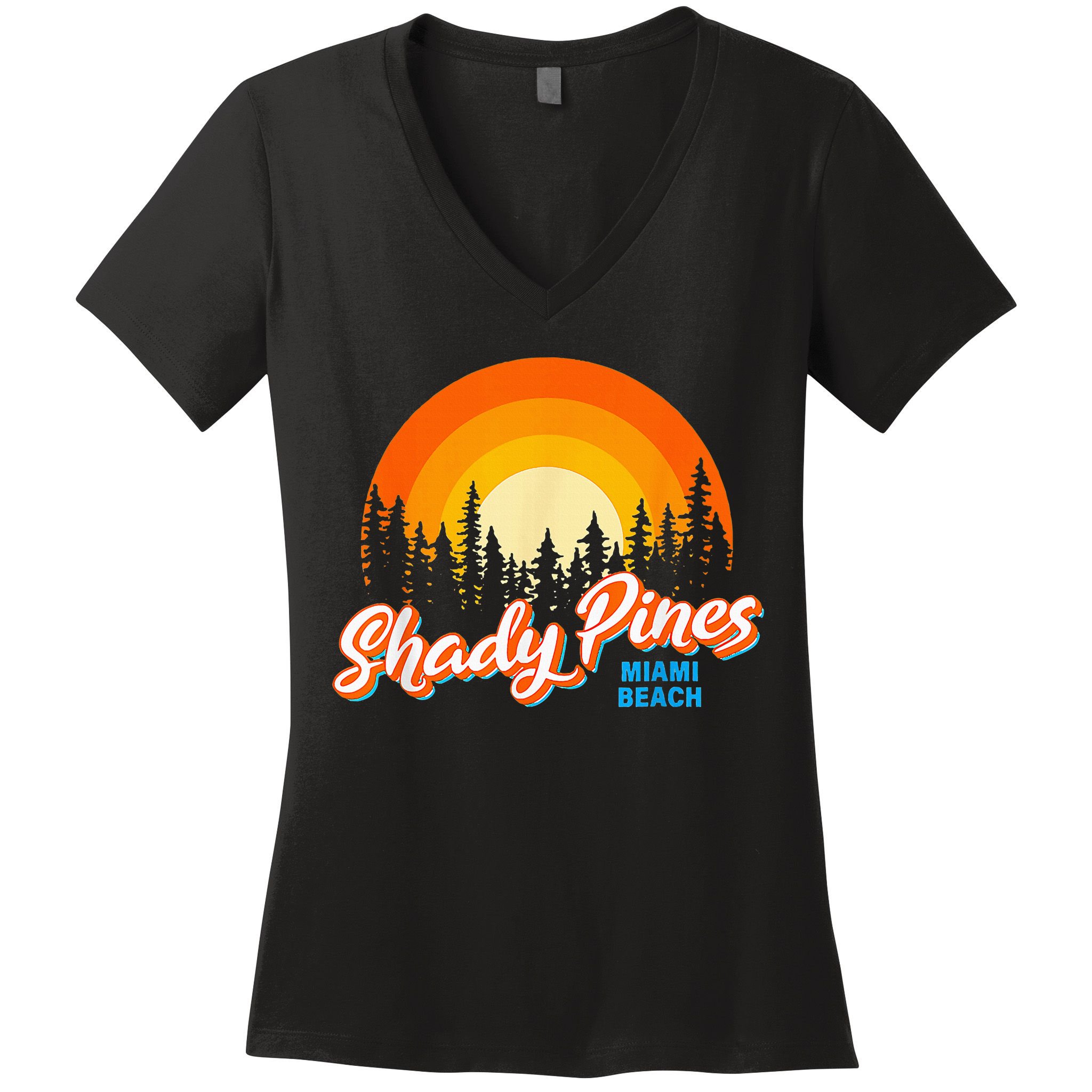 Shady Pines Miami Beach Florida Beach Summer Vacation Women's V-Neck T-Shirt