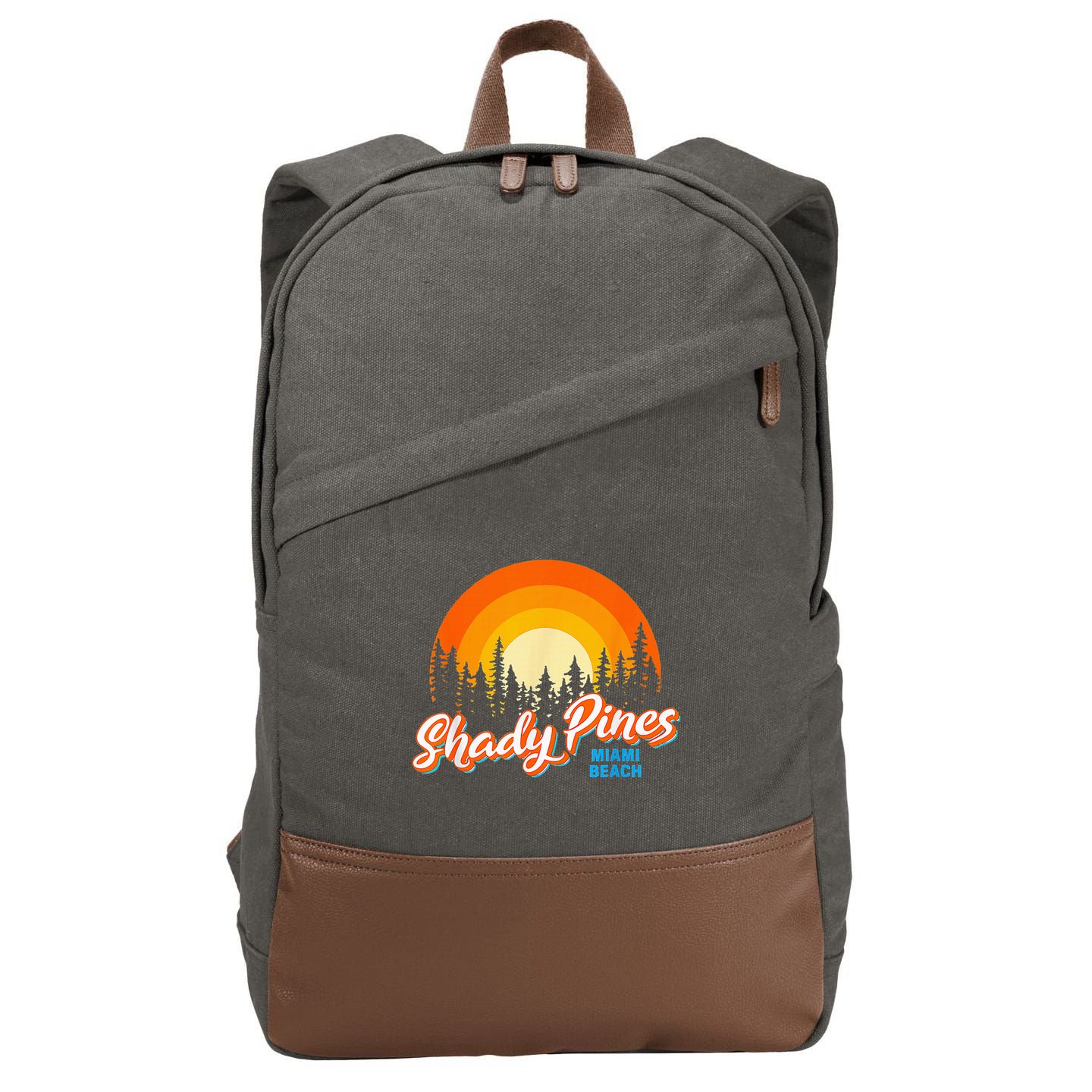 Shady Pines Miami Beach Florida Beach Summer Vacation Cotton Canvas Backpack