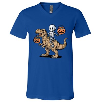 Skeleton Pumpkin Mummy Dinosaur Gift V-Neck T-Shirt