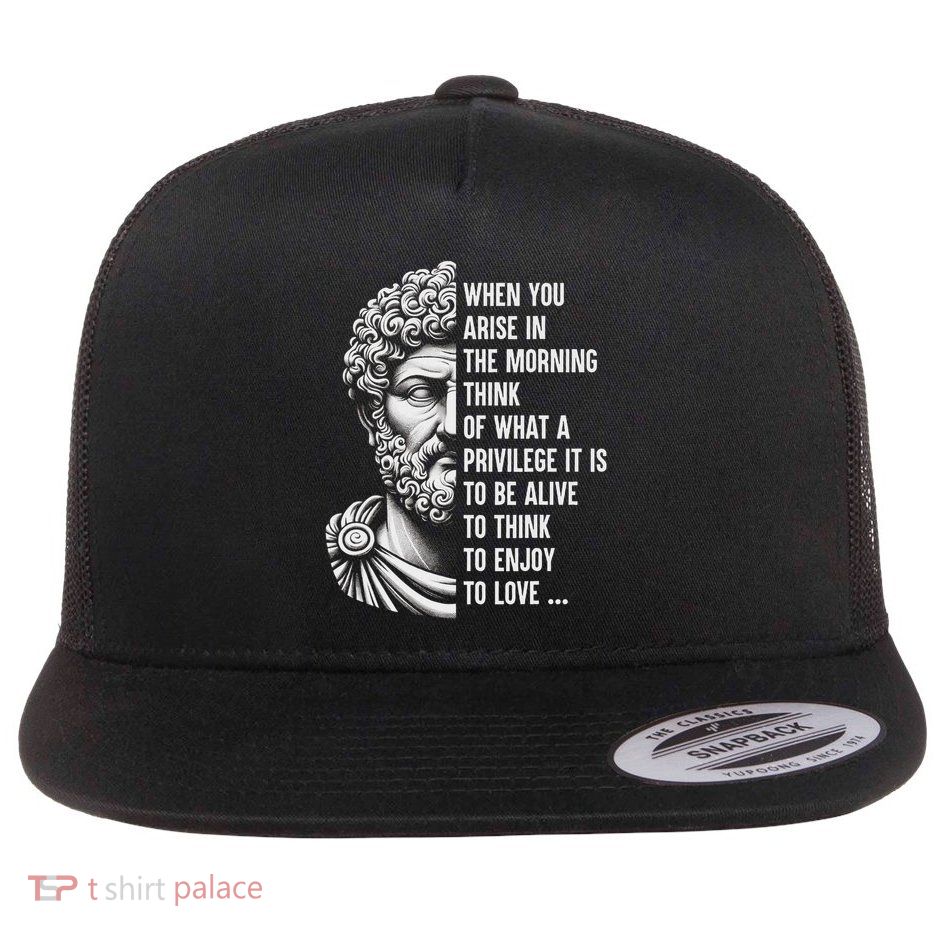 Stoic Philosopher Marcus Aurelius Motivational Quote Flat Bill Trucker Hat