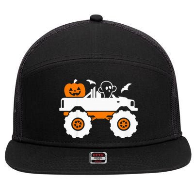 Spooky Pumpkin Monster Truck Halloween Outfit 7 Panel Mesh Trucker Snapback Hat