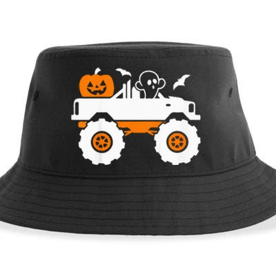 Spooky Pumpkin Monster Truck Halloween Outfit Sustainable Bucket Hat