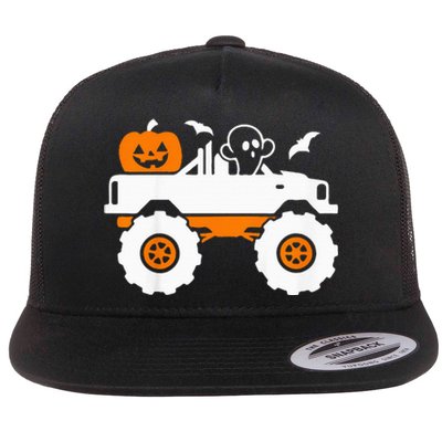 Spooky Pumpkin Monster Truck Halloween Outfit Flat Bill Trucker Hat