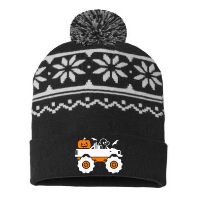 Spooky Pumpkin Monster Truck Halloween Outfit USA-Made Snowflake Beanie