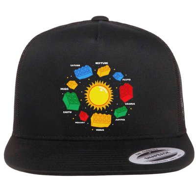 Space Planet Master Builder Science Building Blocks Flat Bill Trucker Hat
