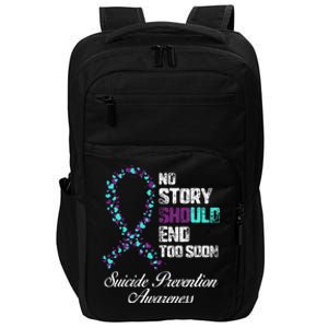 Suicide Prevention No Story Should End Teal & Purple Ribbon Impact Tech Backpack