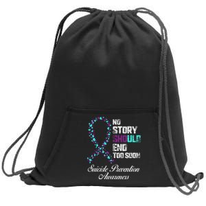 Suicide Prevention No Story Should End Teal & Purple Ribbon Sweatshirt Cinch Pack Bag