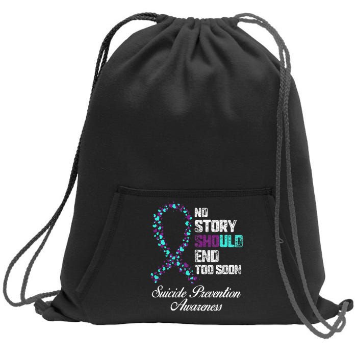 Suicide Prevention No Story Should End Teal & Purple Ribbon Sweatshirt Cinch Pack Bag