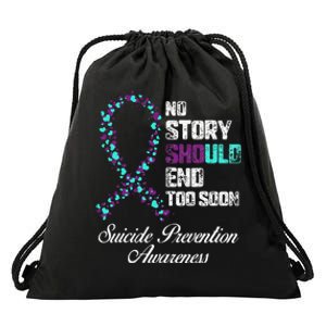 Suicide Prevention No Story Should End Teal & Purple Ribbon Drawstring Bag