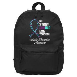 Suicide Prevention No Story Should End Teal & Purple Ribbon 16 in Basic Backpack