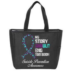 Suicide Prevention No Story Should End Teal & Purple Ribbon Zip Tote Bag