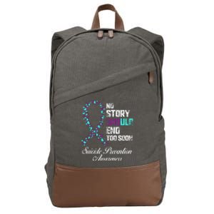 Suicide Prevention No Story Should End Teal & Purple Ribbon Cotton Canvas Backpack