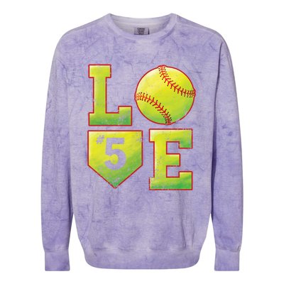 Softball Player Number 5 Softball Mom Dad #5 Biggest Fan Great Gift Colorblast Crewneck Sweatshirt