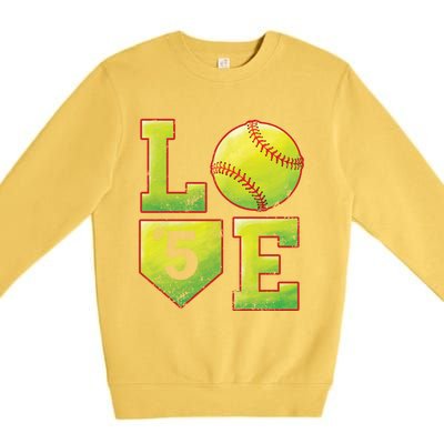 Softball Player Number 5 Softball Mom Dad #5 Biggest Fan Great Gift Premium Crewneck Sweatshirt